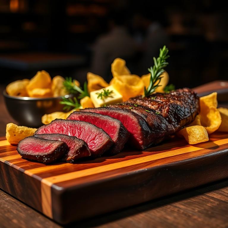 Premium steak with golden chips